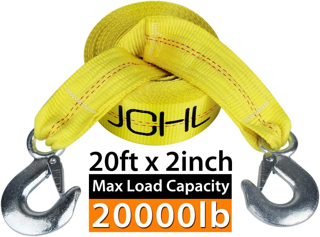 Tow Strap with Hooks 2in X20Ft Recovery Strap 10,000LB Break Strengthened Towing Rope for Towing Vehicles in Roadside Emergency