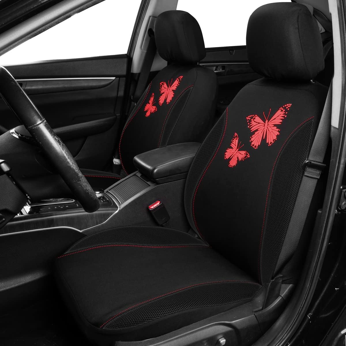 Flying Banner Butterfly car seat Covers ful Set Fashion Universal Lady Woman Female Rear Bench Split Colorized (Pink, 2 Fronts - Lace)