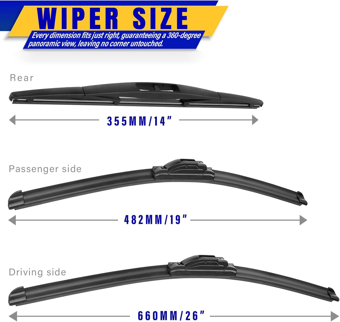 3 wipers Replacement for 2019-2023 2024 2025 2026 Subaru Forester, Windshield Wiper Blades Original Equipment Replacement - 26"/17"/14" (Set of 3) - Colors A
