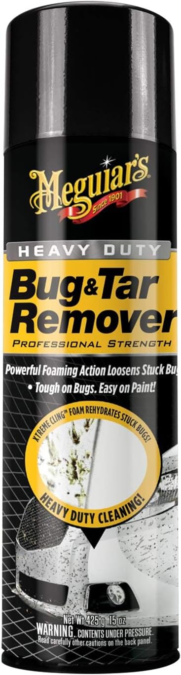 Meguiar's Heavy Duty Bug & Tar Remover, Quick Bug and Tar Remover Spray for Detailing, Pro Strength Clear Coat Safe Technology with Powerful Foaming Action to Loosen Stuck Bugs, 15 Oz, 6 Pack