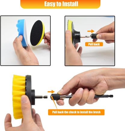 15Pcs Drill Brush Attachment Set, Drill Scrubber Brush Kit Include Soft Drill Wheel Brush, Scrub Pads, Sponge, Drill Cleaning Brush Attachment Set for Car, Bathroom, Tub, Tile, Floor, Grout, Boat