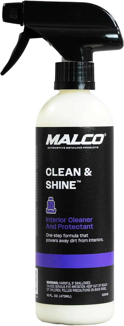 Malco Clean and Shine Interior Car Cleaner and Dressing - Best Interior Car Care to Restore Leather Plastic and Vinyl / 1 Simple Step To Clean, Condition, and Protect/Non-Glare Satin Finish (125901)