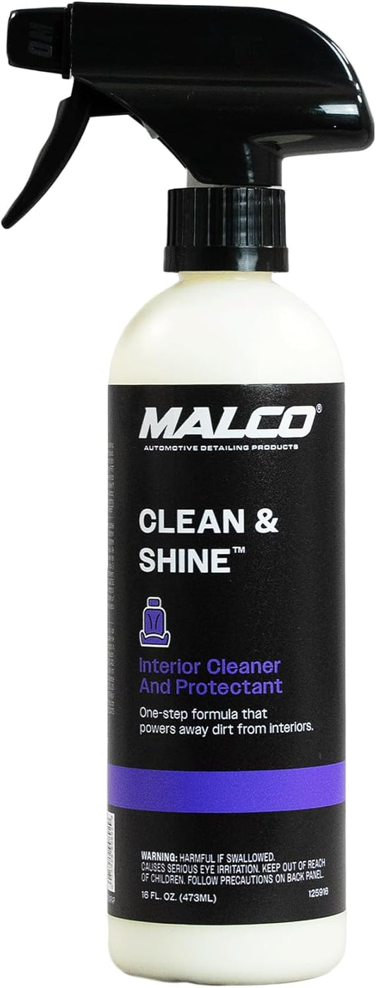 Malco Clean and Shine Interior Car Cleaner and Dressing - Best Interior Car Care to Restore Leather Plastic and Vinyl / 1 Simple Step To Clean, Condition, and Protect/Non-Glare Satin Finish (125901)
