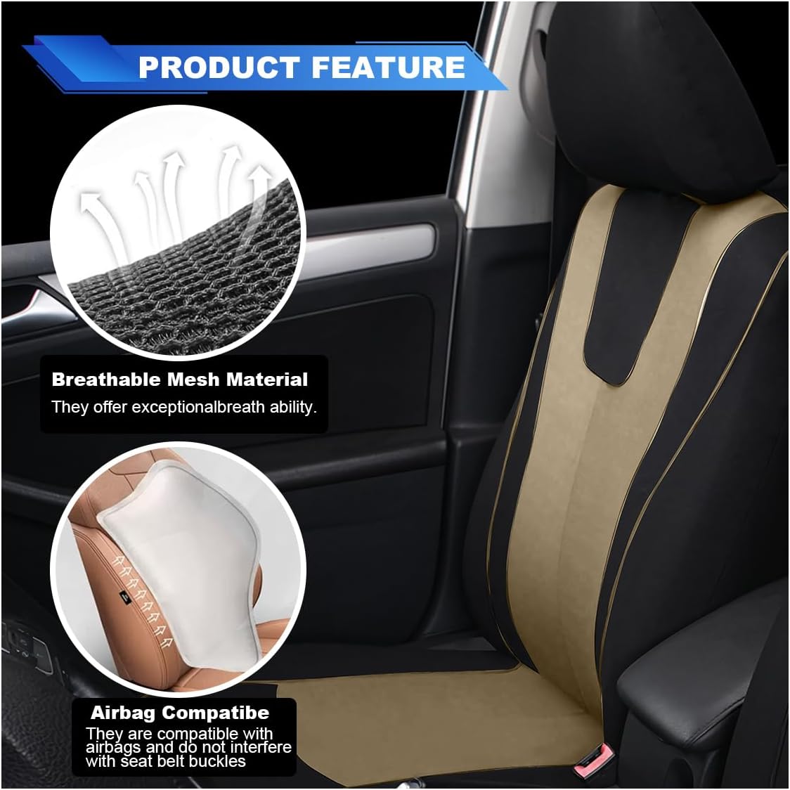 ZIMISI 4PCS Car Front Seat Covers, Comfort Breathable Vehicle Seat Protector Cover, Universal Automotive Interior Accessories for Car, SUV, Truck (Grey/Black)