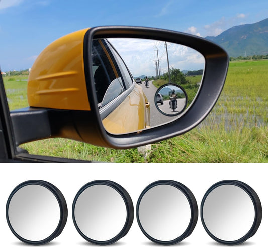 4PCS Car Blind Spot Mirror, 360° Wide Angle Convex Mirrors with Adjustable Frame, 2" Round Rear View Mirror, Adhesive HD Glass Side Mirror for Most Cars Trucks SUVs (Black)