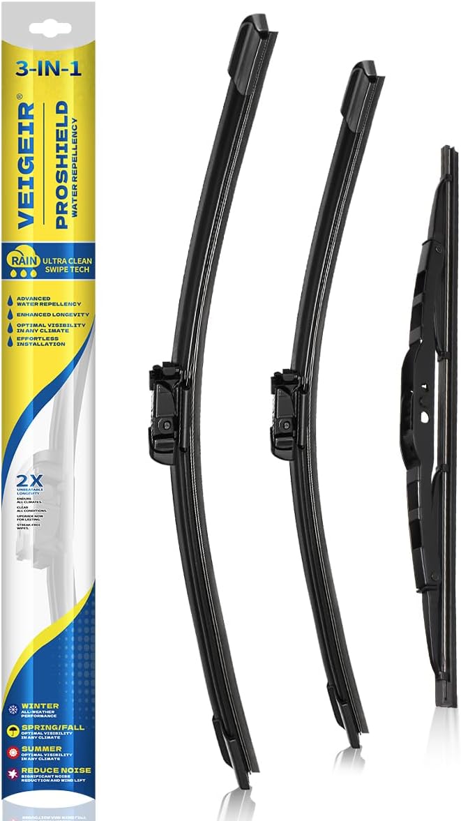 3 Pack Windshield Wiper Blades Compatible with Mazda CX-5 2017-2025 and CX-9 2016-2023, Front and Rear, 24" 18" 14" - Colors A