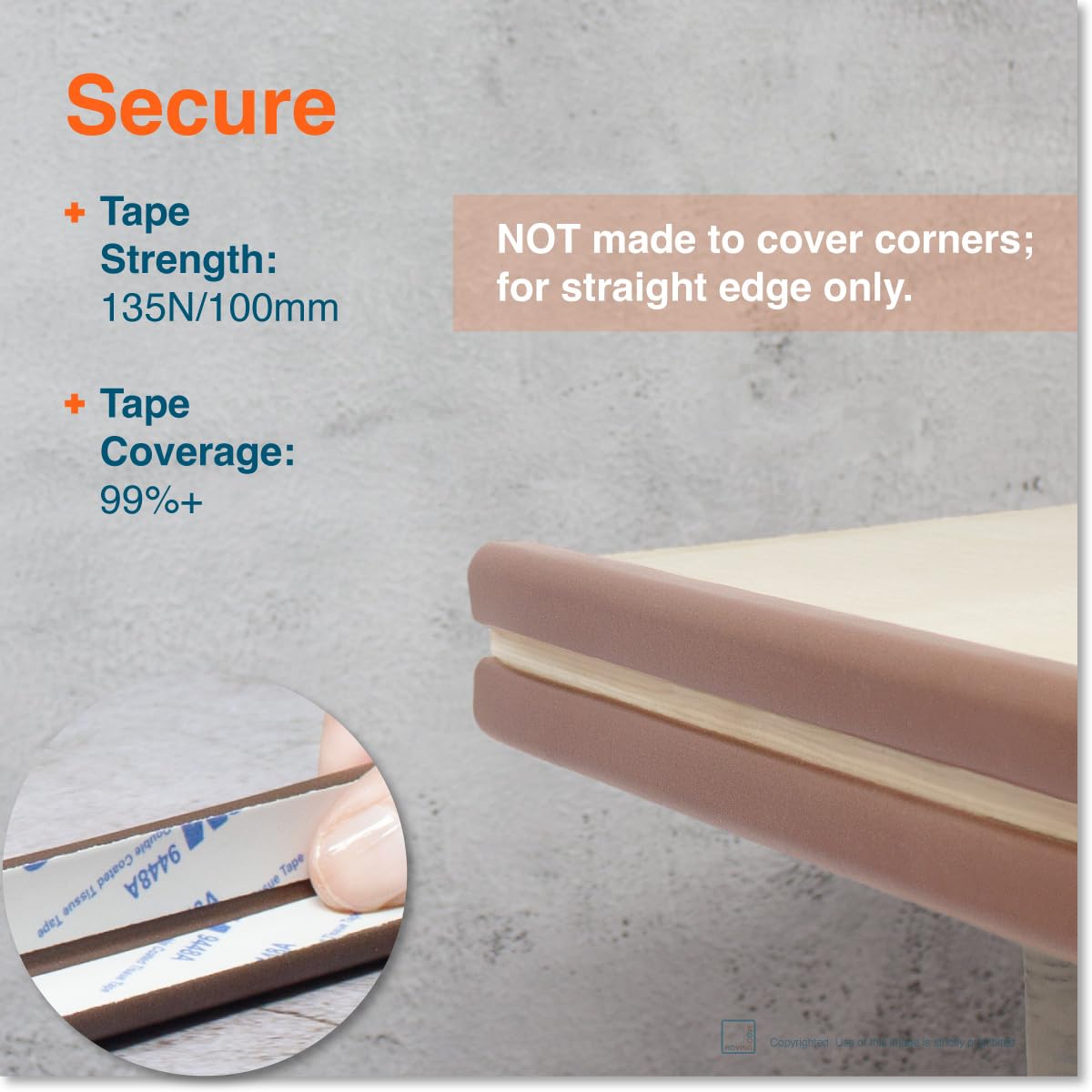 Roving Cove HeftyFit Edge Protector for Baby Proofing (6ft Large Edge Only), Heavy-Duty Soft Rubber Foam Furniture Edge Bumper Guards, Desk Edge Cushion, Wall Corner Covers, 3M Adhesive, Onyx Black