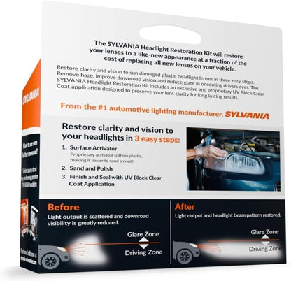 SYLVANIA Headlight Restoration Kit - Long-Lasting Headlight Repair Kit for Restoring to Like-New Condition - Surface Activator, Exclusive UV Coating, Clarifying Compound & More - No Tools Required