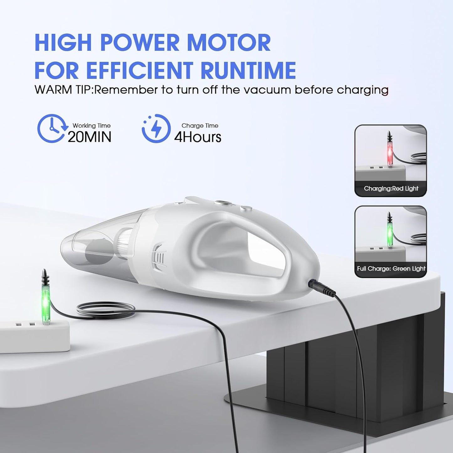 YOOHI Handheld Vacuum Cordless Rechargeable – 6000Pa Mini Hand Held Vacuum, LED Light, 20–25 Mins Runtime, USB Charging, 500ML Cup – Lightweight Small Vacuum Cleaner Cordless for Car/Office/Home