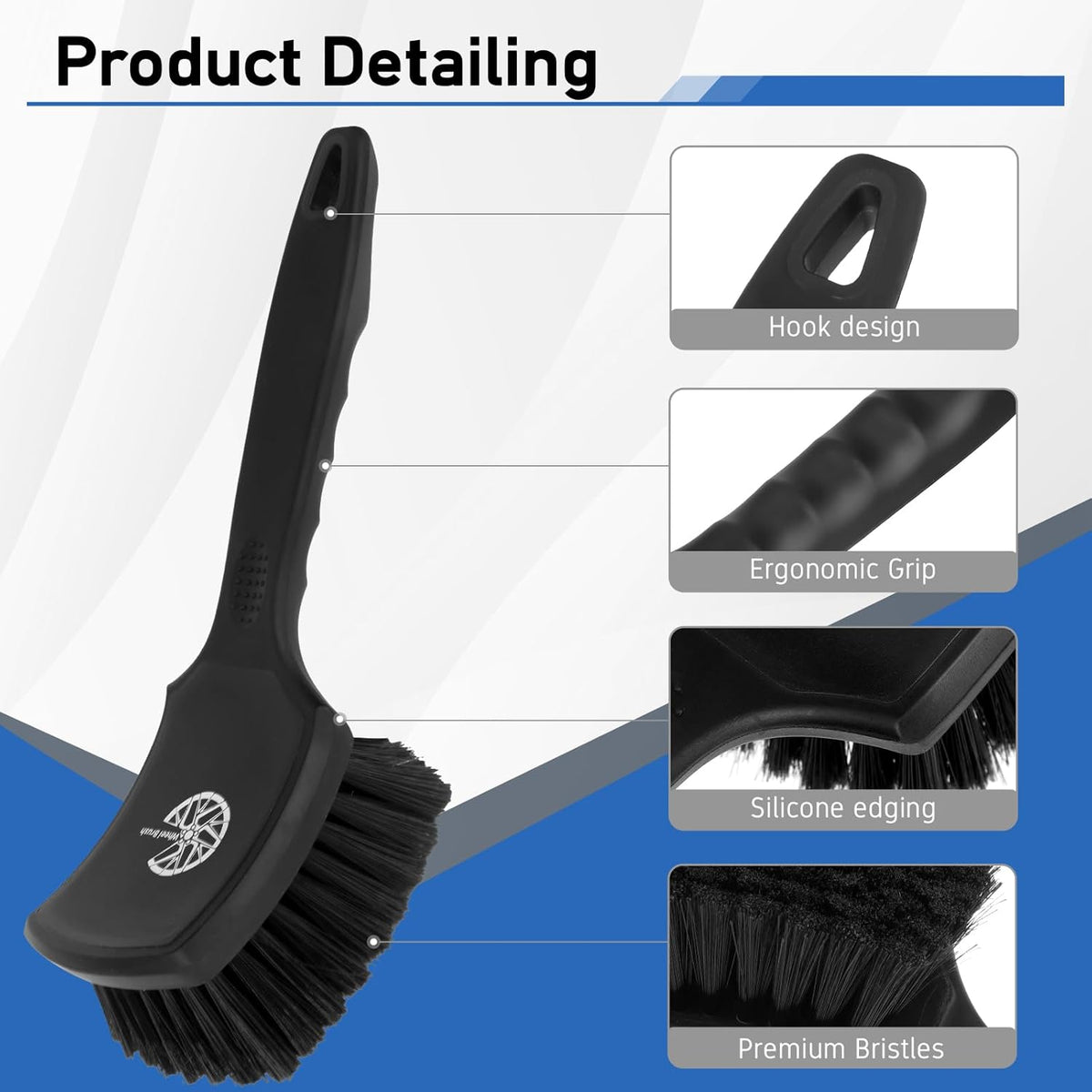 MVEQRRN 2-Pack Car Wheel Tire Detailing Brush Set:Wheel Cleaner Brush with Soft Bristles,Stiff Bristle Cleaning Brush with Rubber Handle for Deep Clean Car Tire Rims, Fenders or Carpet(Black Green)