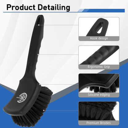 MVEQRRN 2-Pack Car Wheel Tire Detailing Brush Set:Wheel Cleaner Brush with Soft Bristles,Stiff Bristle Cleaning Brush with Rubber Handle for Deep Clean Car Tire Rims, Fenders or Carpet(Black Green)