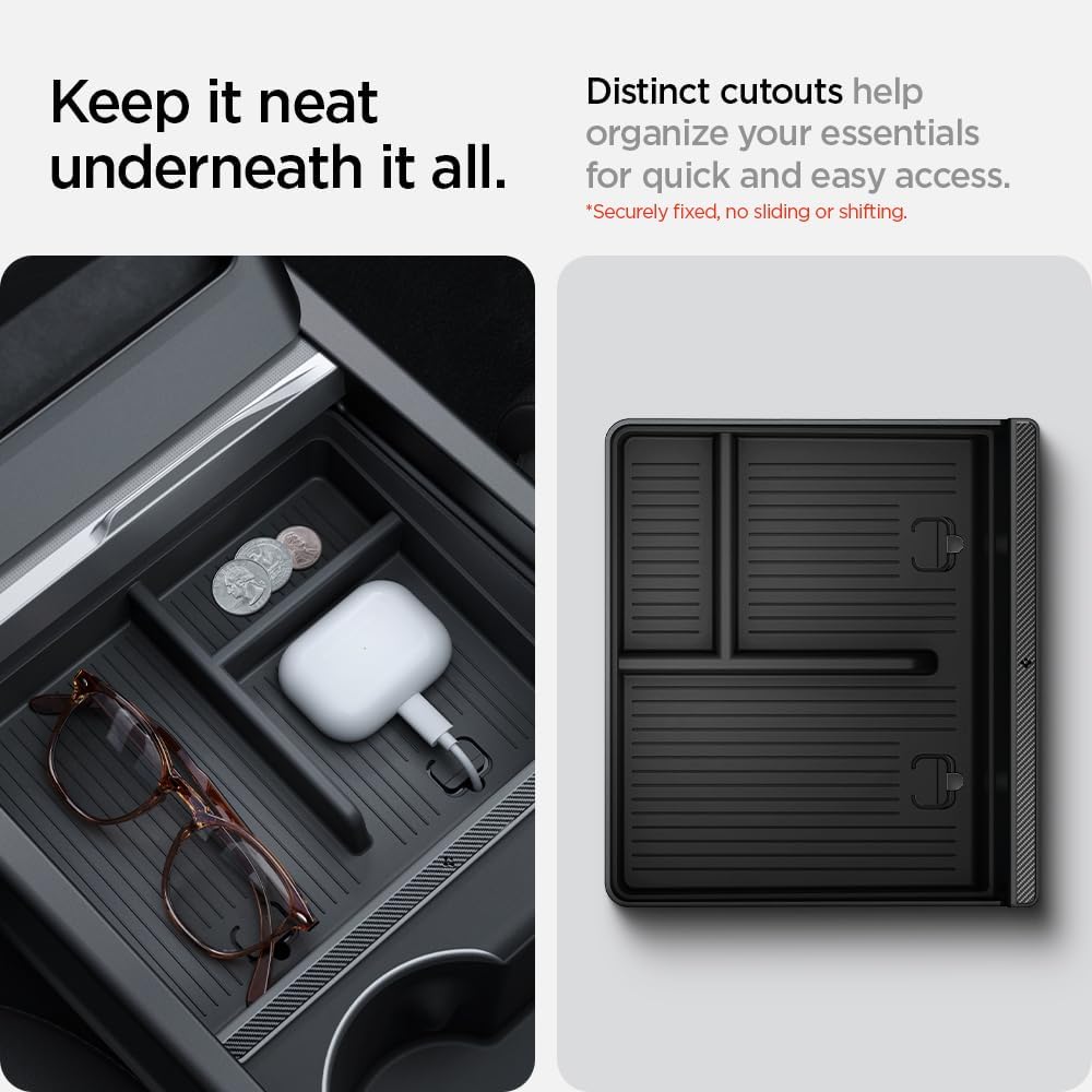 Spigen Center Console Organizer for Tesla Model Y Juniper (Only Premium & Performance 2026) and Model 3 Highland (Standard, Premium & Performance 2024/25/26) with Smooth Slide Technology - [Sliding]