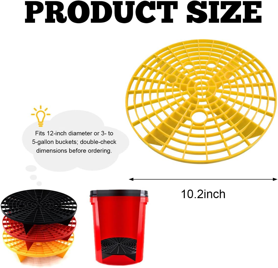 Yourkar Car Wash Bucket Inserts - 2 PCS Plastic Grit Trap for Vehicle Detailing, Auto Dirt Collectors, Fits 12 Inch Diameter Bucket, Universal Car Accessories (Black)