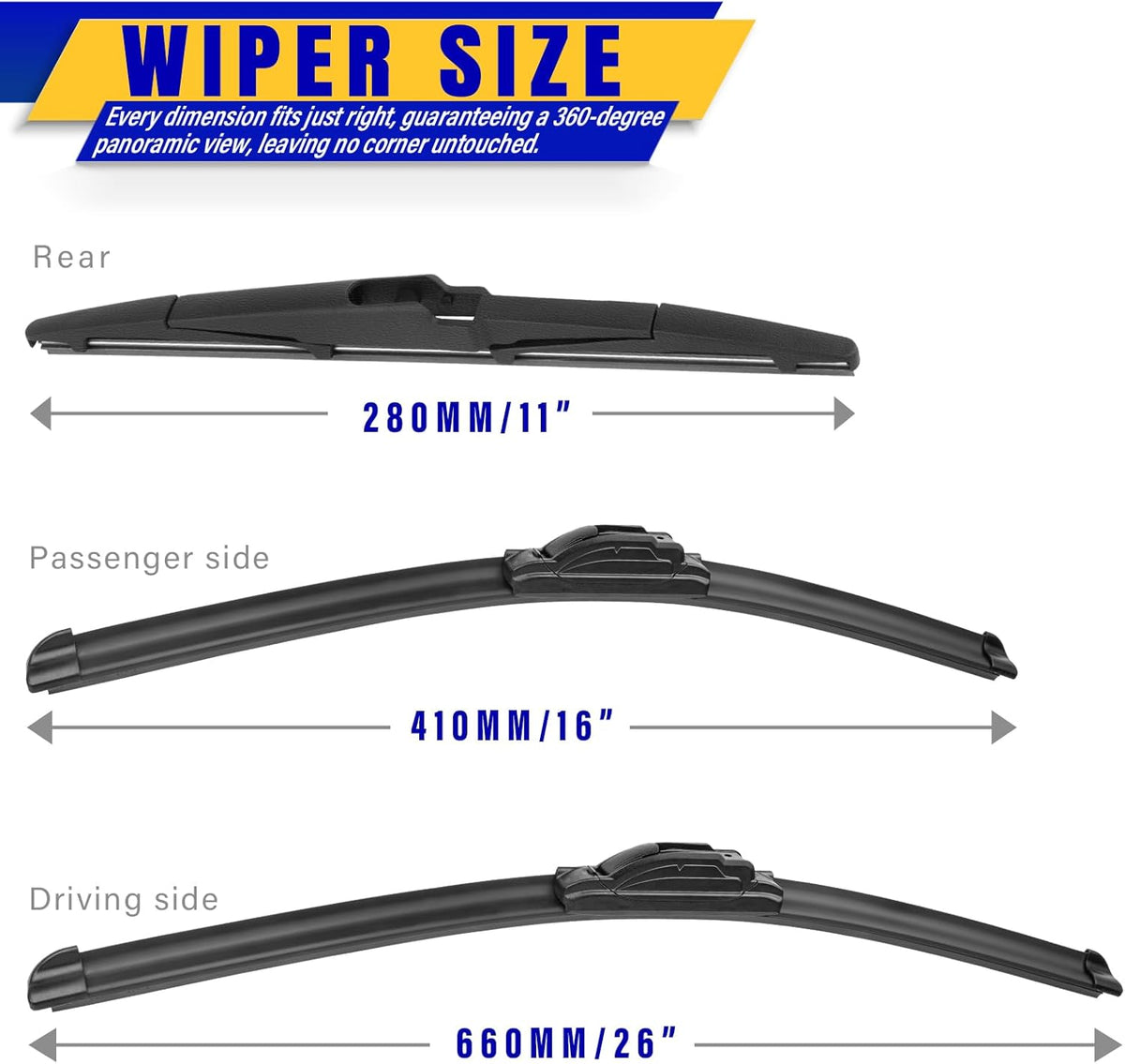 3 wipers Replacement for 2012-2018 Subaru Forester/2015-2019 Subaru Outback, Windshield Wiper Blades Original Equipment Replacement - 26"/17"/14" (Set of 3) U/J HOOK - Colors B