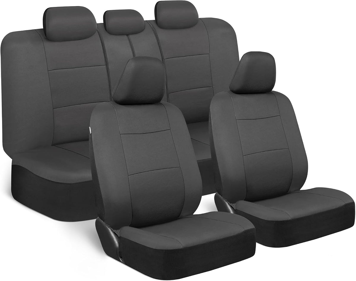 BDK PolyPro Car Seat Covers Full Set in Charcoal on Black – Front and Rear Split Bench for Cars, Easy to Install Cover Set, Accessories Auto Trucks Van SUV