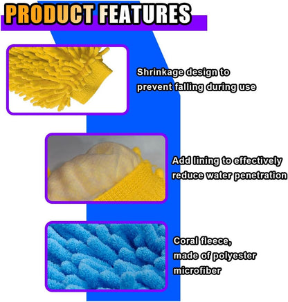 JOYCOURT 2PCS Microfiber Soft Chenille Car Wash Mitts, Scratch and Lint Free Car Dusting Glove, Double Sided Wash Mitt, Ultra Absorbent for Car Washing, Home Cleaning Mitt (Blue&Yellow)