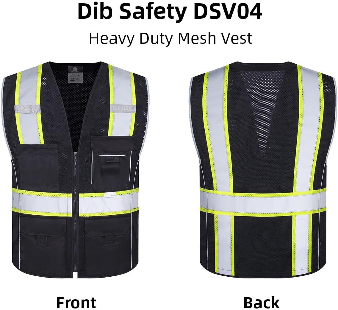 Dib Safety Reflective Mesh Vest ANSI Class 3, High Visibility with Pockets and Zipper, Made with 3M Reflective Tape, Yellow XL