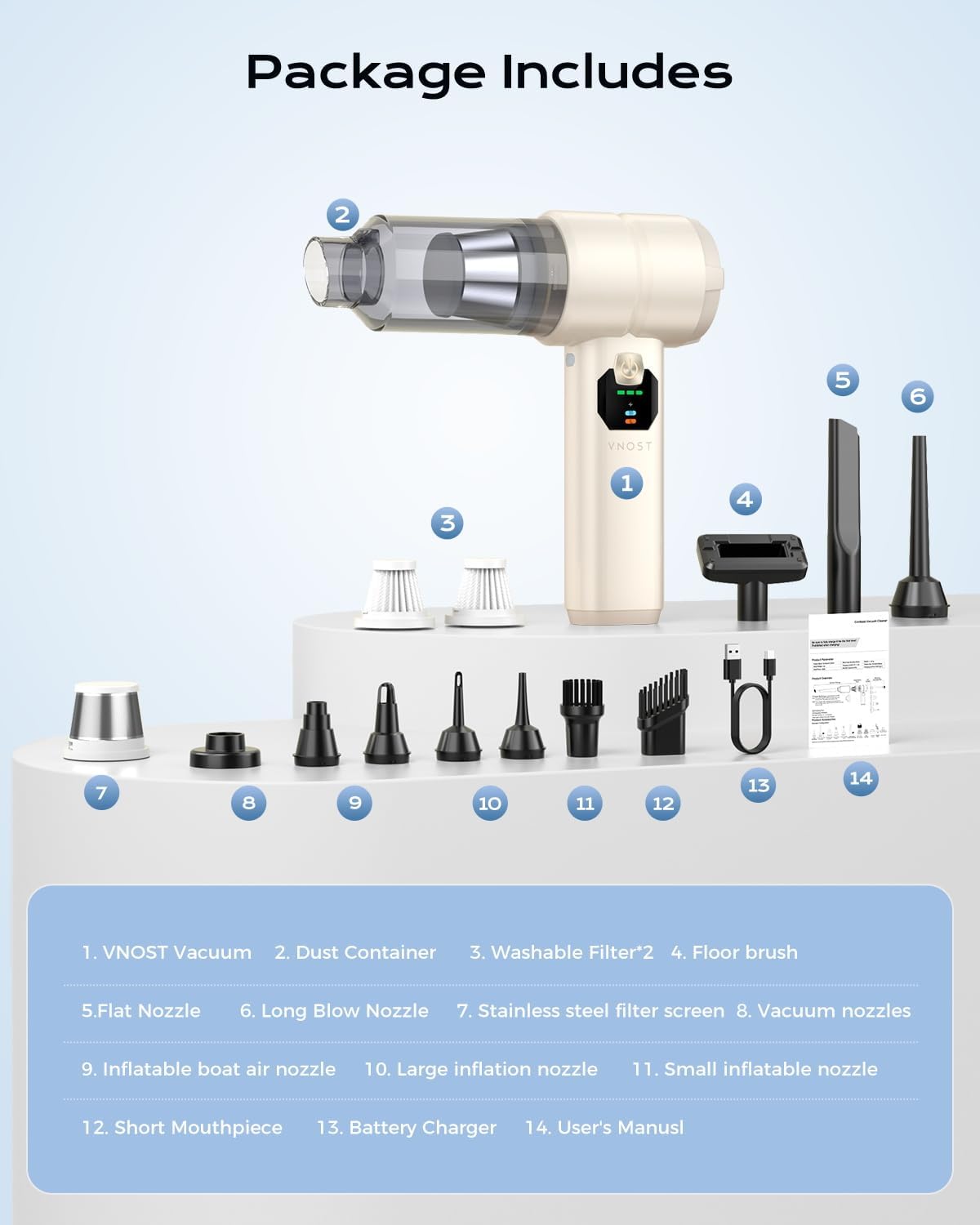 Portable Cordless Car Vacuum, 4-in-1 Handheld Cordless Vacuum with 30,000Pa Suction, 130,000 RPM, 6,800mAh Battery, 10 Nozzles, Rubber Paint Material for Car, Home,Birthday Gifts for Men Dad Husband