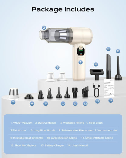 Portable Cordless Car Vacuum, 4-in-1 Handheld Cordless Vacuum with 30,000Pa Suction, 130,000 RPM, 6,800mAh Battery, 10 Nozzles, Rubber Paint Material for Car, Home,Birthday Gifts for Men Dad Husband