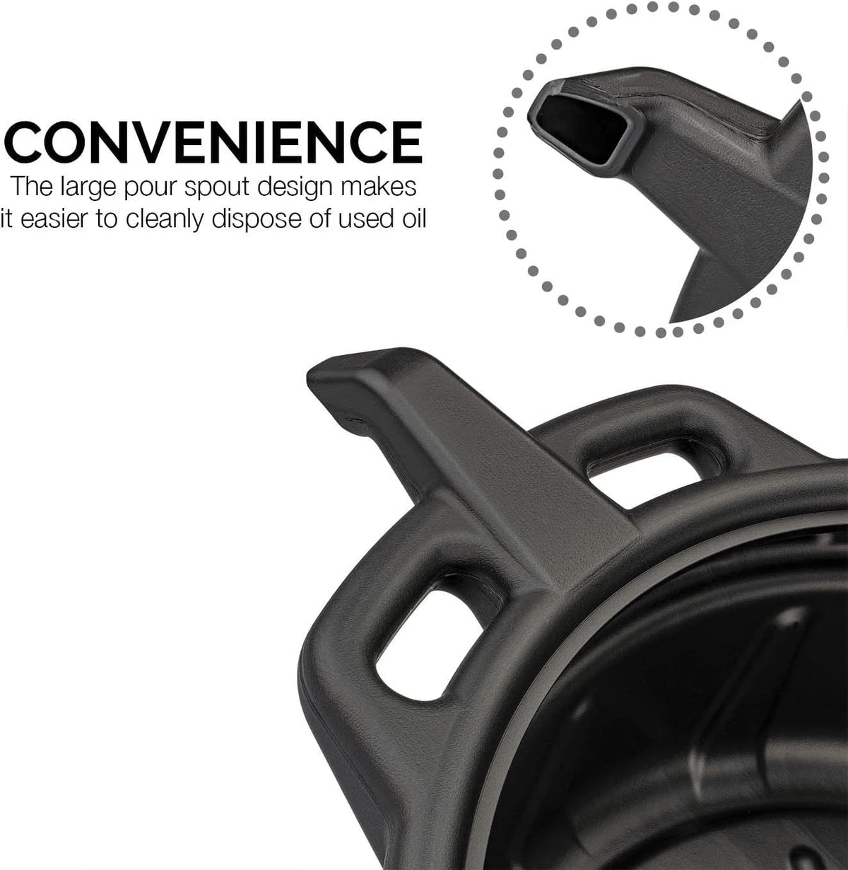 NEIKO 20760A 4 Gallon (16L) Anti-Splash Drain Container with Pour Spout, Black Plastic Drip Catcher for Fluid Changes