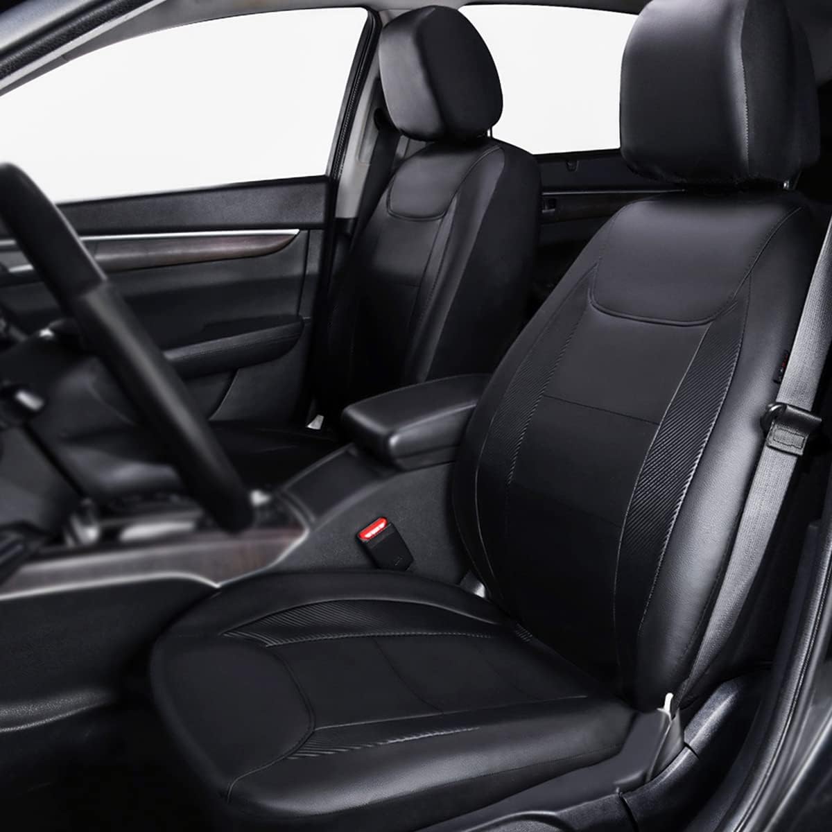 Flying Banner Carbon Fiber Leather Vehicle Seat Covers, Leopard Gray Black, Universal Fit - 8PCS