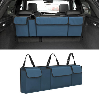 AUCELI Car Trunk Organizer, Backseat Hanging Large Storage with Adjustable Straps, Waterproof Collapsible Cargo Bag with 4 Pockets, Sturdy Space Saver Frees Trunk Floor for SUV, Truck, MPV