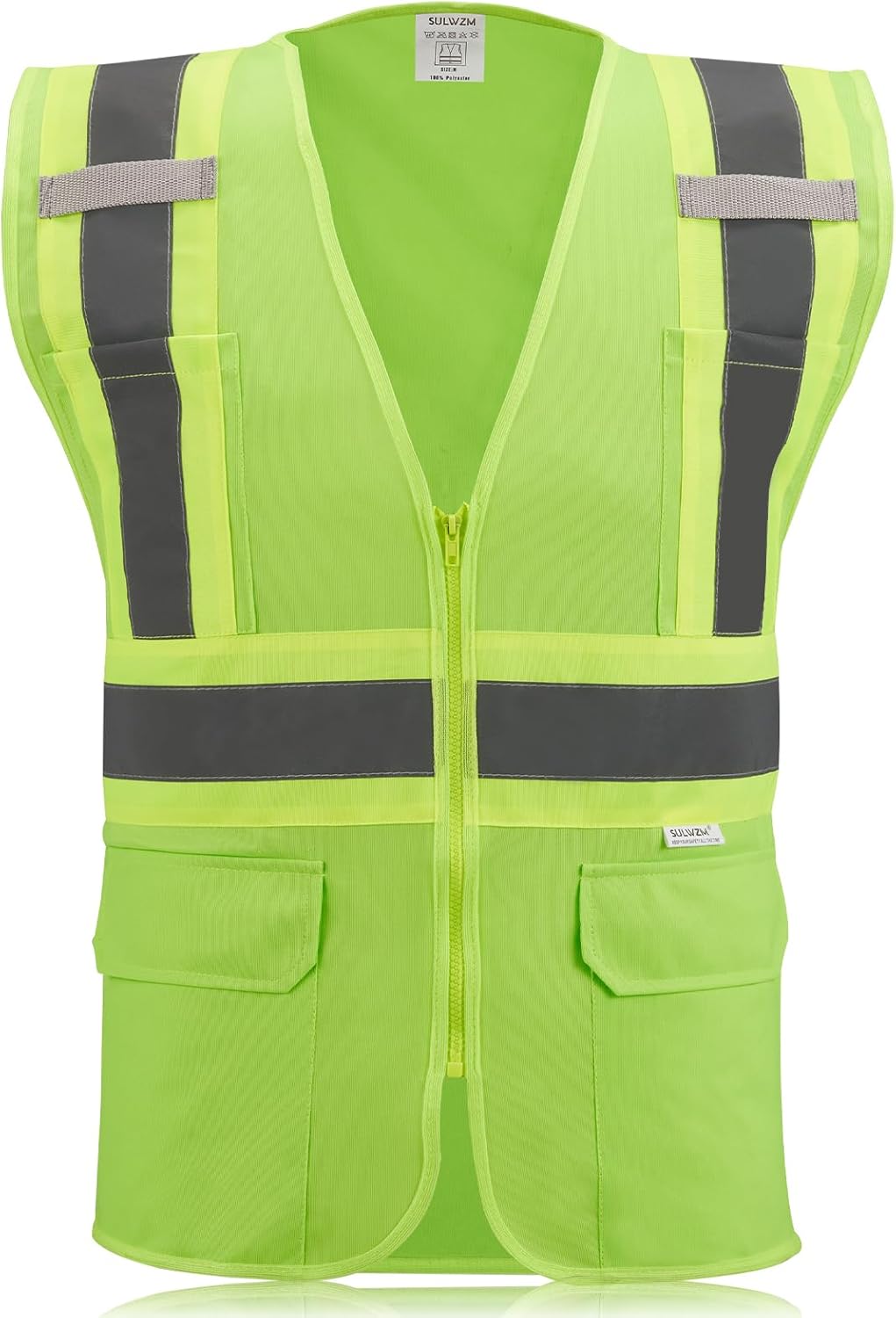 High Visibility Reflective Safety Vest with Zipper and Pockets Orange,M