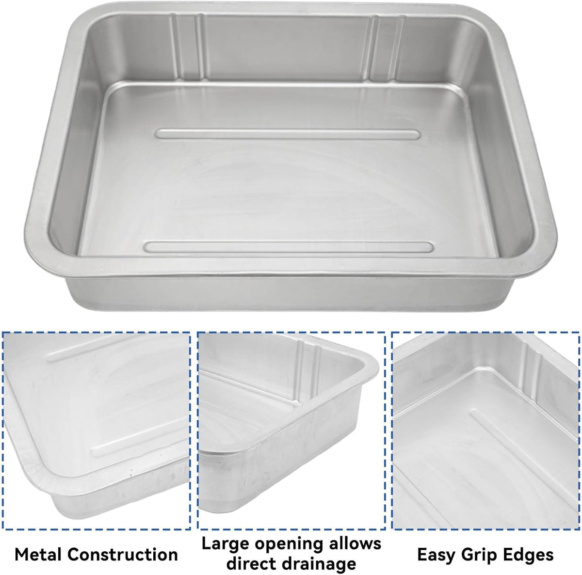 Oil Drain Pan, Universal Metal Oil Change Container with Easy Grip Edges 7-8L Capacity for Cars Motorcycles Boats, Durable Construction for Professional Mechanics and DIY Enthusiasts
