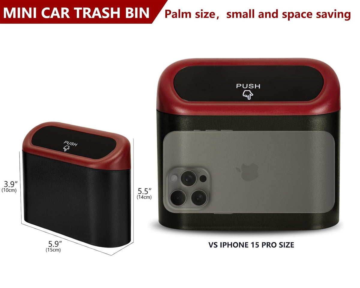 Ginsco 2 Pack Mini Car Trash Can with Lid, Small Car Garbage Can, Cute Leakproof ABS Trash Bin, Cars Accessories for Interior, Garbage Bin for Car, Home, Office with 120pcs Trash Bags Black