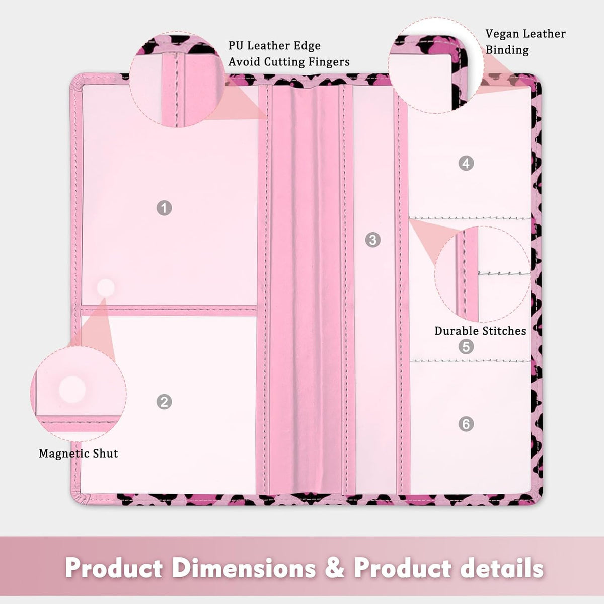 Car Registration and Insurance Holder, with Magnetic Closure for License, Cards and Documents, All Vehicle Needs and Car Accessories (Leopard-Black)