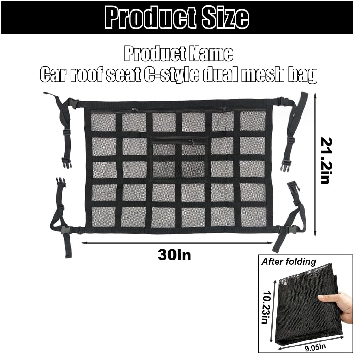Car Ceiling Cargo Net Pocket, 30" x 21.2", Droop Less Car Storage Organizer, Strengthen Load Bearing Double Layer Mesh Organizer, SUV, Trucks, Camping, Road Trip Essentials