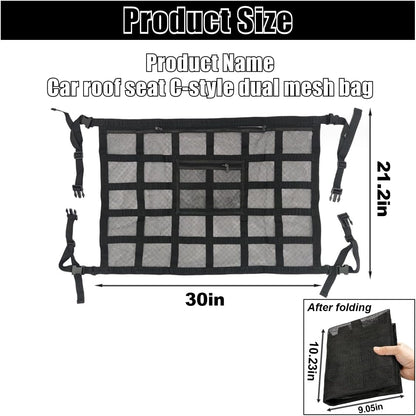 Car Ceiling Cargo Net Pocket, 30" x 21.2", Droop Less Car Storage Organizer, Strengthen Load Bearing Double Layer Mesh Organizer, SUV, Trucks, Camping, Road Trip Essentials