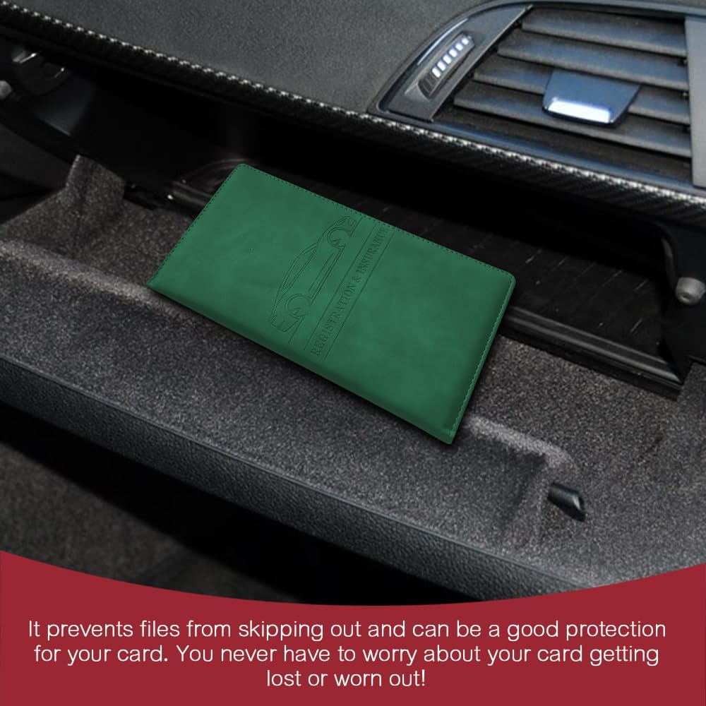 Car Registration and Insurance Holder, Registration and Insurance Card Holder, Auto Glove Box Organizer with Magnetic Shut, PU Leather Automobile Documents Wallet for Cards (Dark Green)