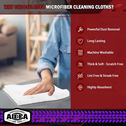 AIDEA Microfiber Cleaning Cloth, 50PK, Microfiber Towels for Cars, Premium Wash Cloths, Dusting Cloth Cleaning Rags, Absorbent Towels for SUVs, House, Kitchen, Window, Cleaning Supplies12×12"