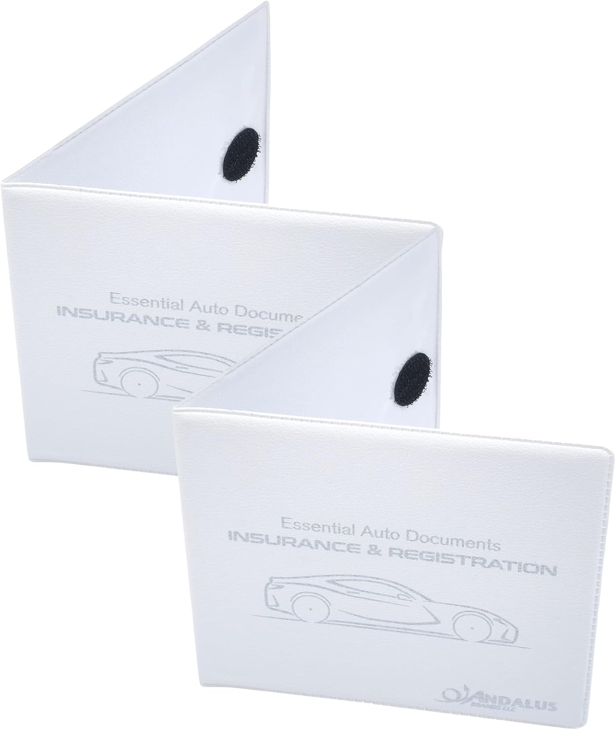 Andalus Auto Registration & Insurance Card Holder Pack of 2, Waterproof Essential Car Registration Holder with Hook & Loop Closure, Perfect for Every Vehicles Glove Boxes (White - 5 1/8" x 4 5/8")