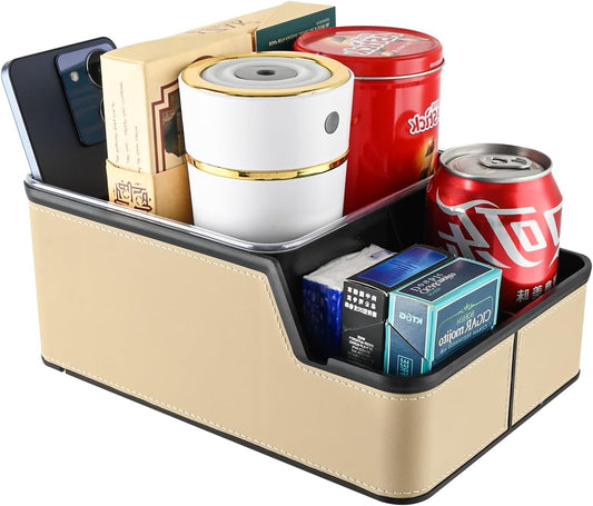 Car Storage Organizer Between Seats,Center Console Armrest Storage Box Back Seat Organizer with Small Compartment Car Interior Storage Box,Cup Holder Tray with Non-slip Mat(Black)