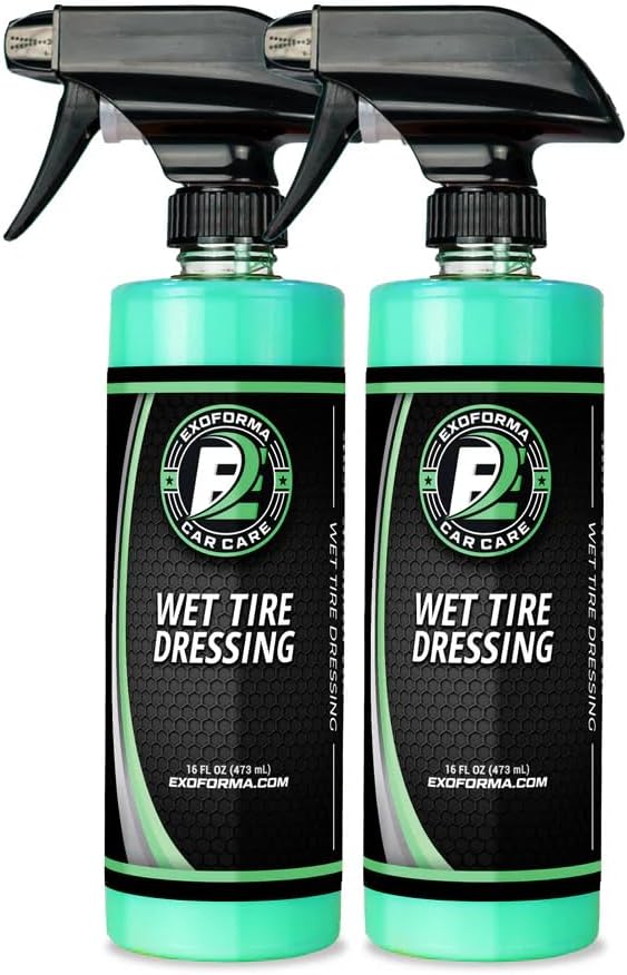 ExoForma Wet Tire Dressing Spray - Extremely High Shine Tire Dressing for That Wet Look - No Sling, Non-Greasy Silicone Formula with UV Protection - Easy to Apply, Minimal Cure Time - 16 fl oz