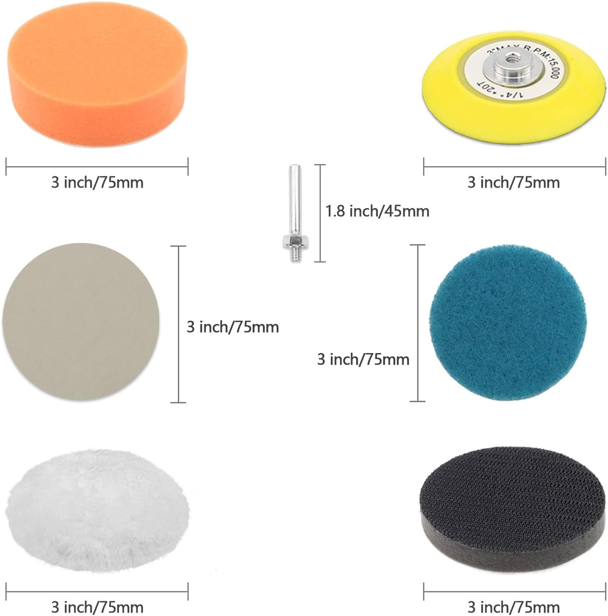 Car Headlight Restoration Kit, 3 Inch Car Polishing Sanding Discs with 1/4 Inch Shank Backing, Scouring Pads, Buffing Sponge, Soft Interface, Woolen Buffer, 41PCS