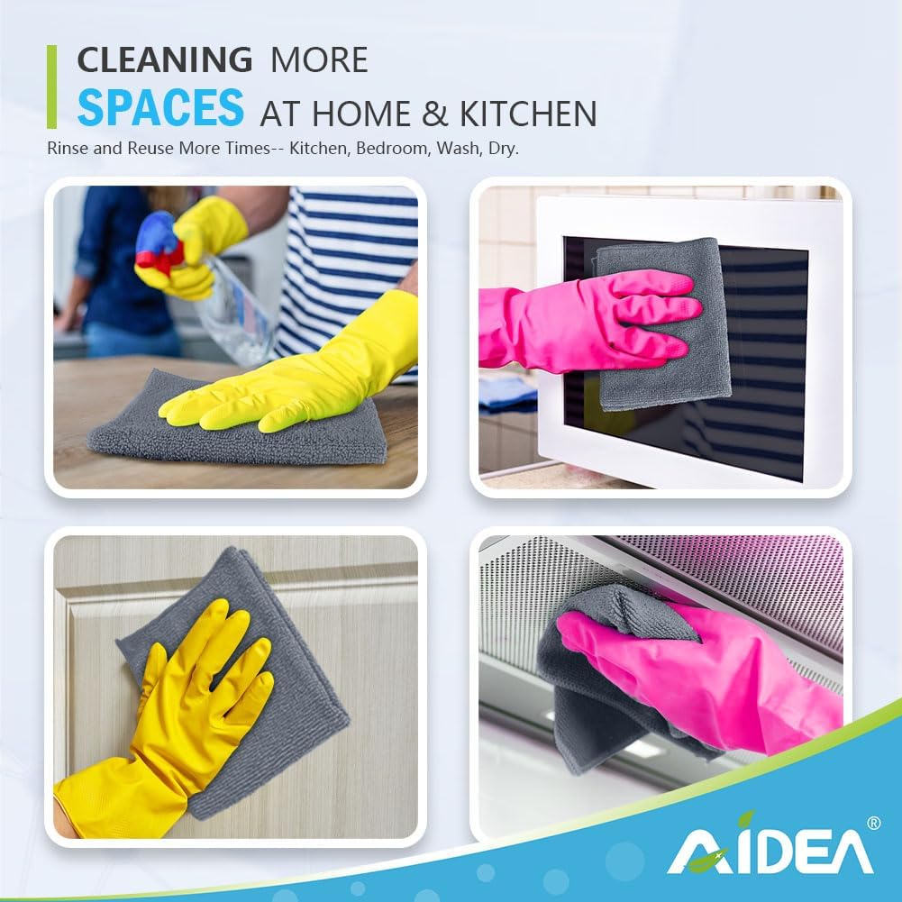 AIDEA Microfiber Cleaning Cloth-12PK, Soft Microfiber Towels for Cars, Absorbent Cleaning Rags, Lint-Free Streak-Free Wash Cloths for House, Kitchen, Window(12in.x12in), Black