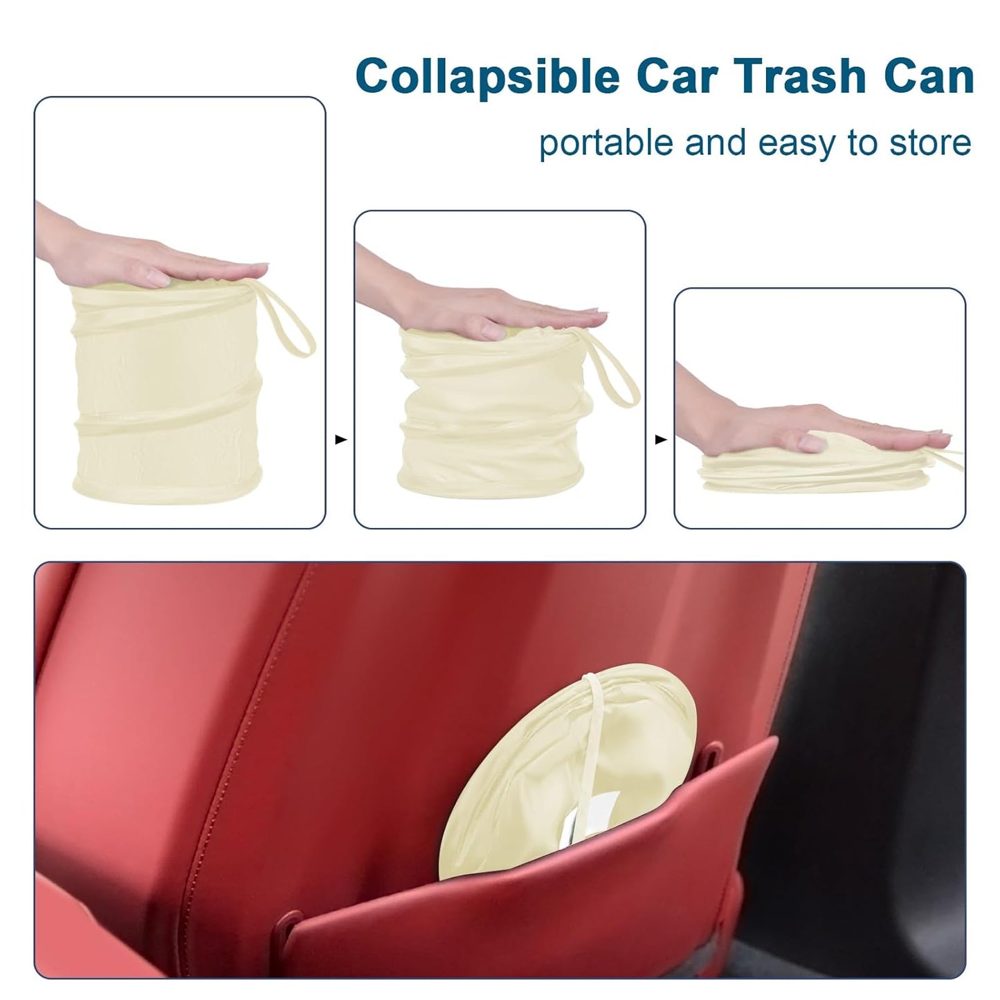 Car Trash Can, 2 Packs Mini Collapsible Pop-up Car Garbage Can, Waterproof Hanging Car Trash Bag with Velcro, Car Trash Bin, Black