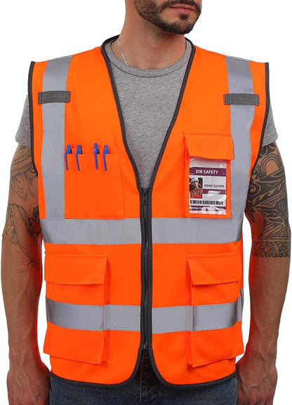 Dib Safety Reflective Safety Vest for Men Women, High Visibility Vest with Pockets and Zipper, ANSI Class 2