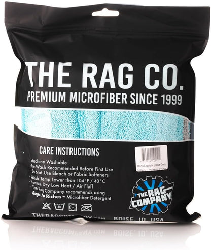 The Rag Company, The Liquid8r, Absorbent 70/30 Blend Microfiber Drying Towel for Cars, Trucks, and SUVs, Safe for Detailing, Scratch-Free, Twist Loop, 1100 GSM, 20x24 Inches, Aqua Blue/Grey