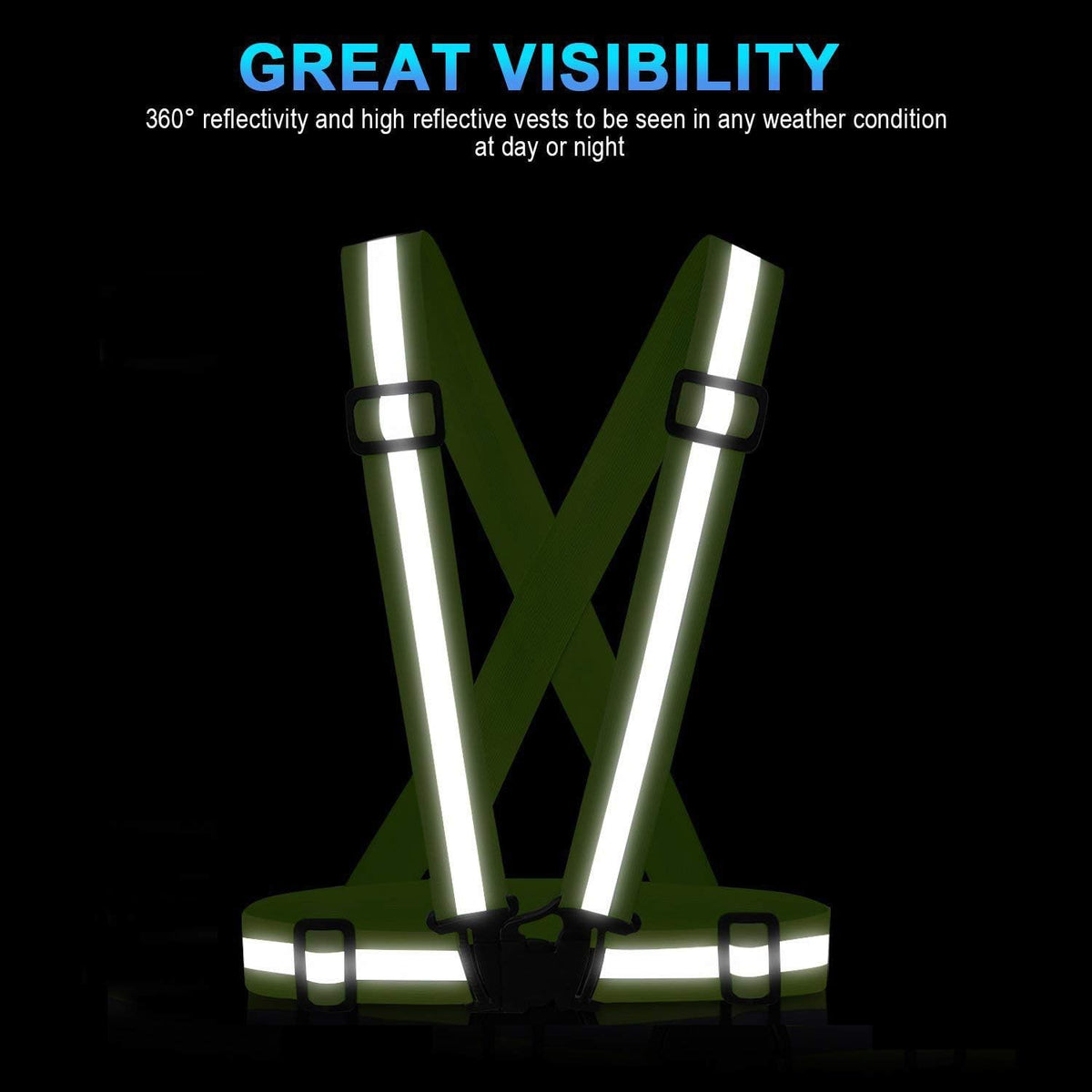 Reflective Vest Running Gear, 2Pack High Visible Safety VES for Cycling Jogging Running Walking, Adjustable for Men Women
