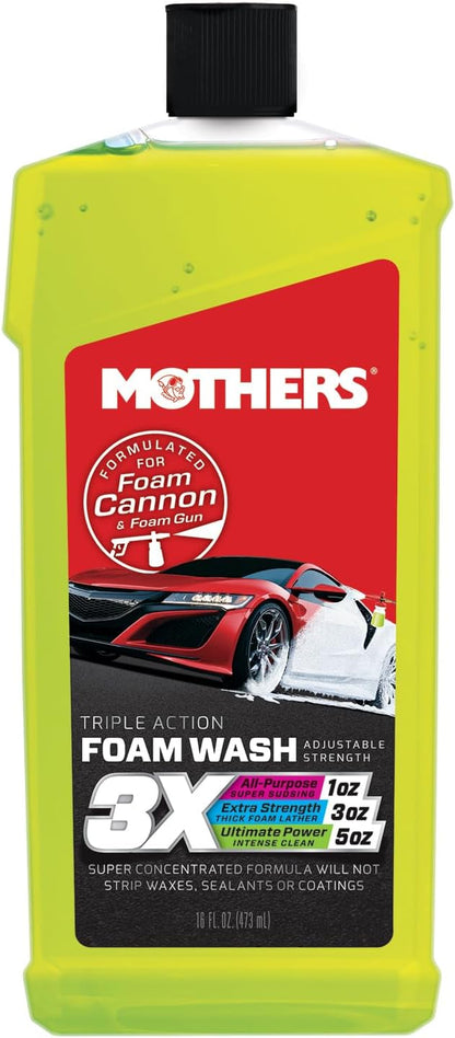 Mothers Triple Action Foam Wash, 100 oz. — pH Balanced, Eco-Friendly, Super-Sudsy, Foam Cannon, Safely Clean Without Stripping Wax, Sealant or Coating, Remove Dirt & Grime, Super Concentrated (05610)