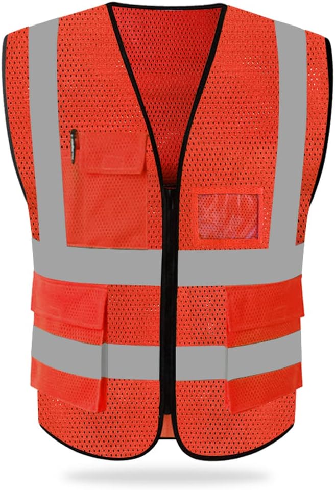 HYCOPROT High Visibility Mesh Safety Reflective Vest with Pockets and Zipper, Meets ANSI/ISEA Standards