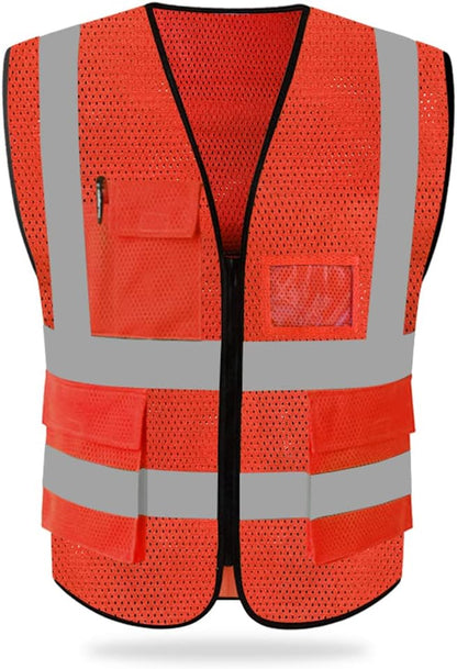 HYCOPROT High Visibility Mesh Safety Reflective Vest with Pockets and Zipper, Meets ANSI/ISEA Standards
