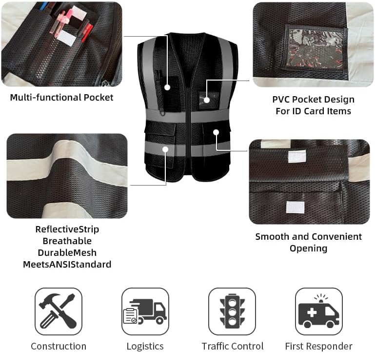 Reflective Safety Vest for Women Men High Visibility Security With Pocket Zipper Front Meet ANSI/ISEA Standard