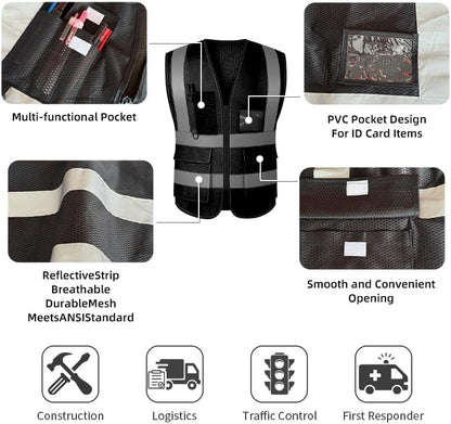 Reflective Safety Vest for Women Men High Visibility Security With Pocket Zipper Front Meet ANSI/ISEA Standard