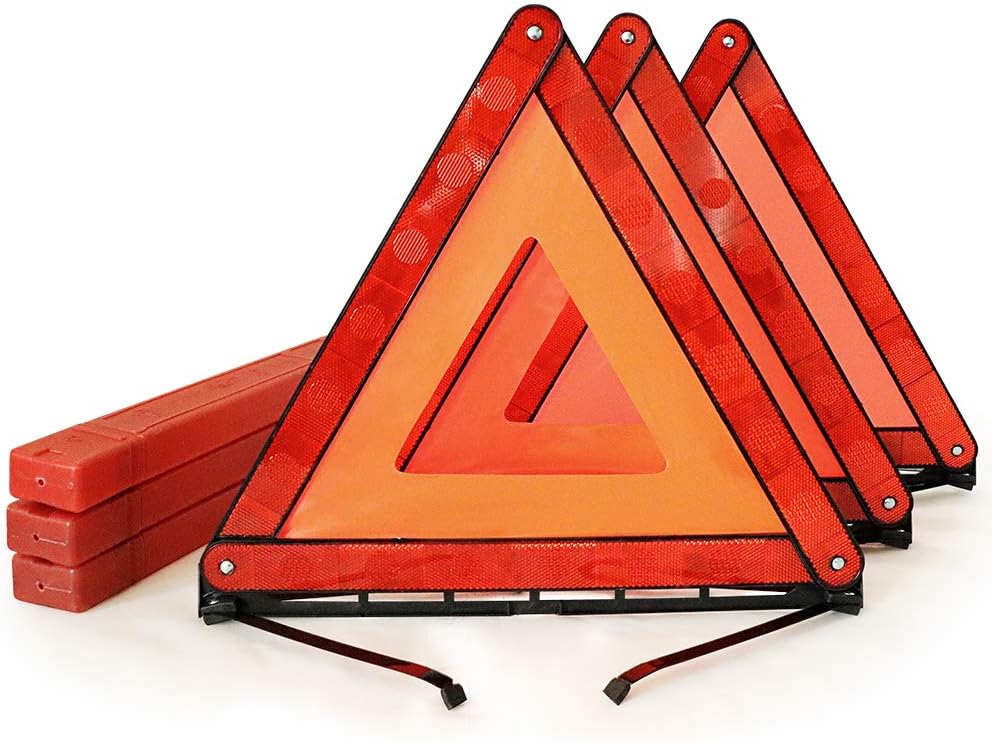 Foldable Warning Triangles Road Safety Triangle Kit, 3 Pack of Reflective Triangle Sign with Storage Case, DOT Approved