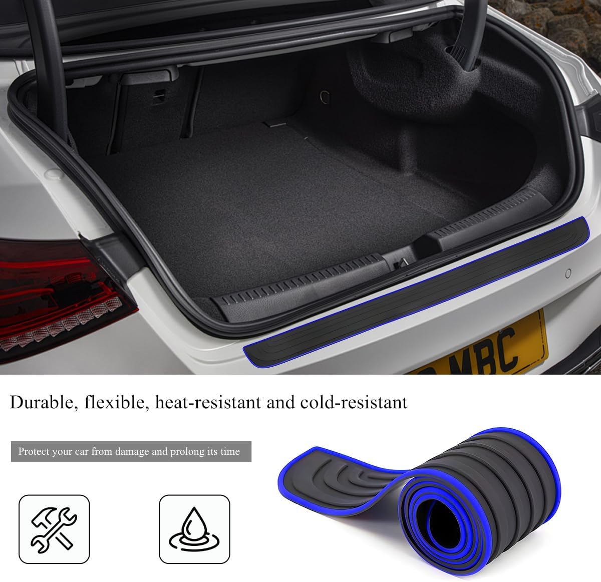 Car Rear Bumper Protector Guard, Anti-Scratch Auto Trunk Door Entry Protection Strip, Non-Slip Rubber Bumper Protective Cover Guard for Most Cars Trucks SUVs (Black, 41")